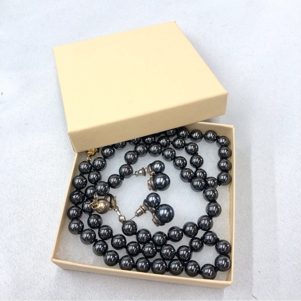 Vintage Black Luster Set Necklace Bracelet Earrings - Picture 9 of 16